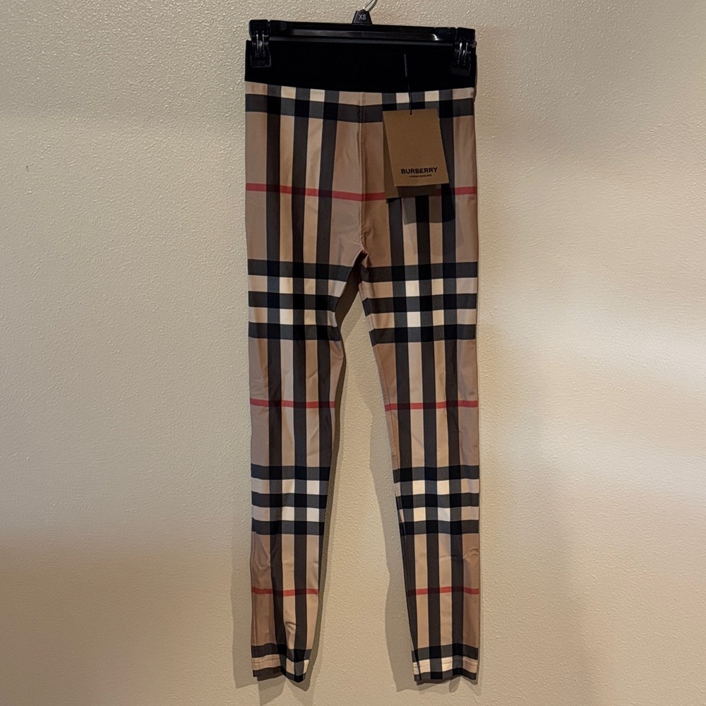 Burberry Women’s XS/Kids 14Y Beige Checkered Stretchy Leggings